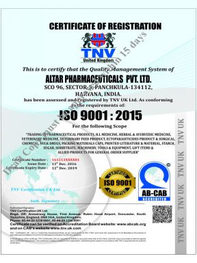 Altar Pharma Pvt Ltd - ISO Cert - Zodley Pharmaceuticals Private Limited